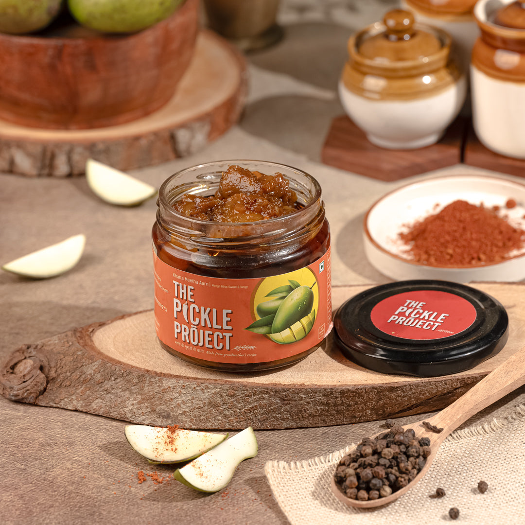 Sweet & Tangy Chundo/Gorkeri + Khatta Mango Achar | Homemade Mango Pickle Duo (2×300 g Jars)