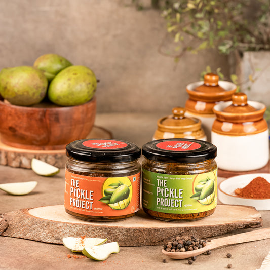 Sweet & Tangy Chundo/Gorkeri + Khatta Mango Achar | Homemade Mango Pickle Duo (2×300 g Jars)