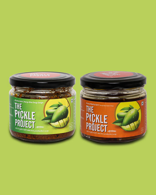 Sweet & Tangy Chundo/Gorkeri + Khatta Mango Achar | Homemade Mango Pickle Duo (2×300 g Jars)